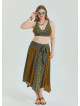 Green Plus Size Skirt with Waist Tie and Gipe Detail 4592